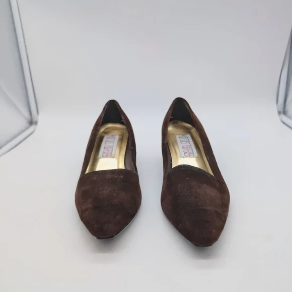 Mootsie's Tootsies Sz 10 Brown Suede Heels with Pointed Toe Vintage 90s - Picture 3 of 9
